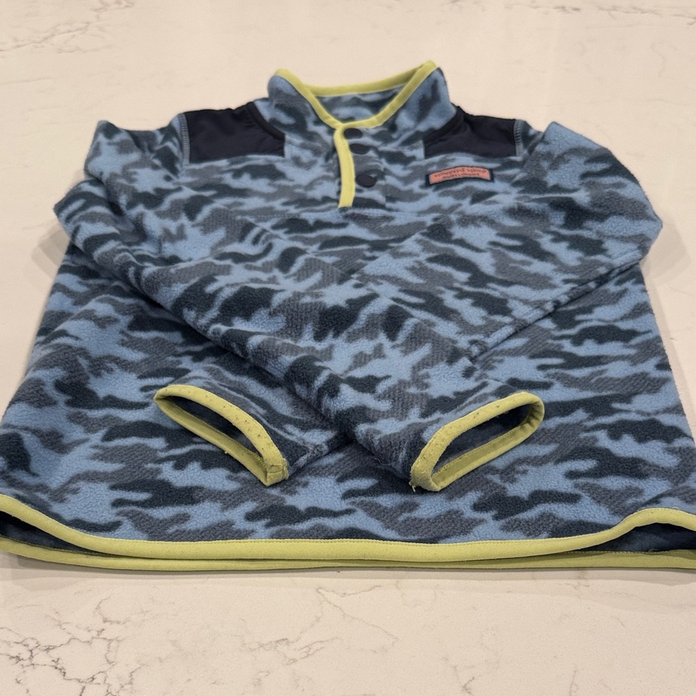Boys Vineyard Vines Blue Camouflage Pullover fleece with Neon Accents